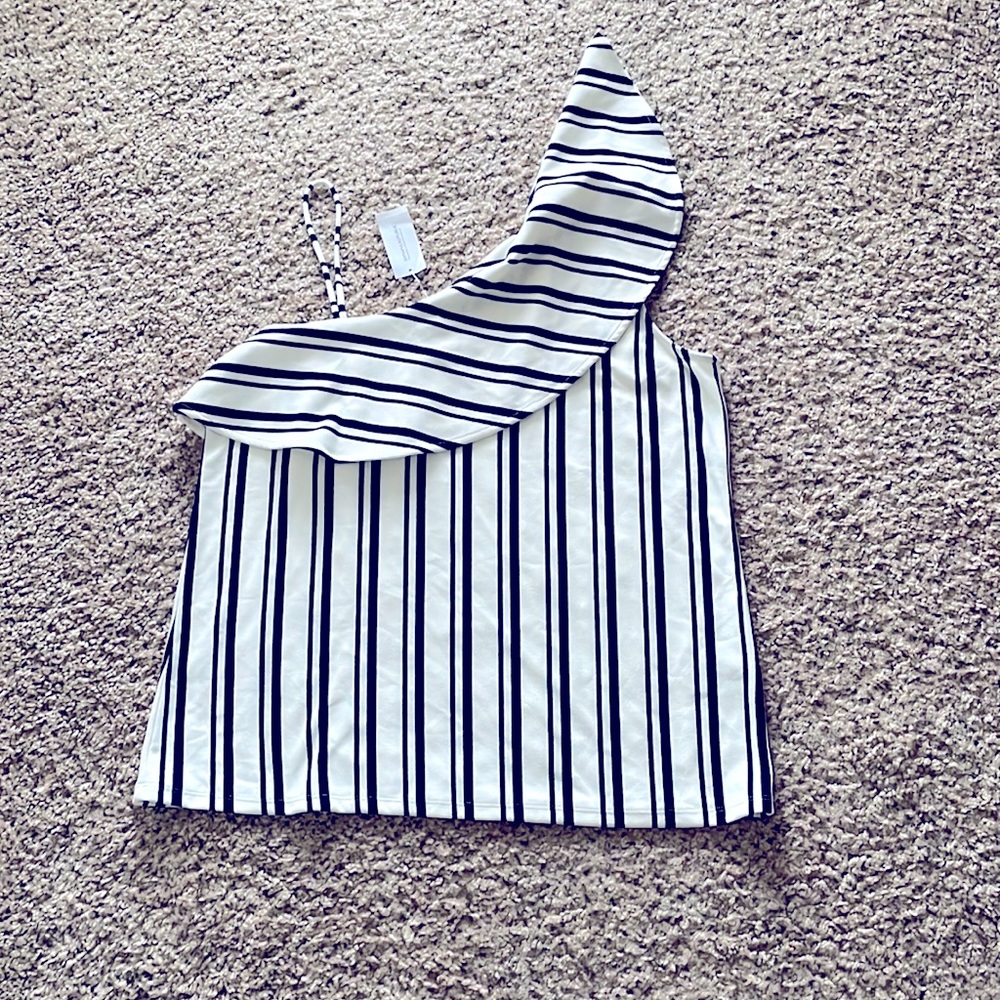 NWT Banana Republic One Shoulder Ruffle Stripe Top Sz XL